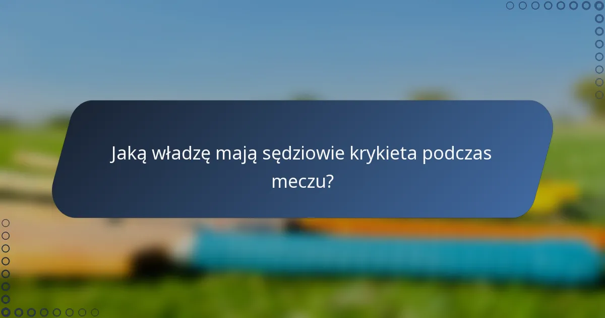 Jaką władzę mają sędziowie krykieta podczas meczu?